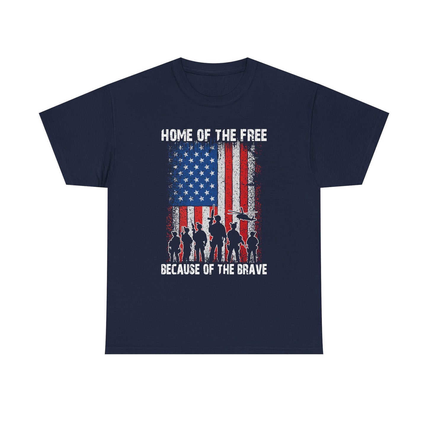 Patriotic Tee — "Home of the Free Because of the Brave" Military American Flag Shirt