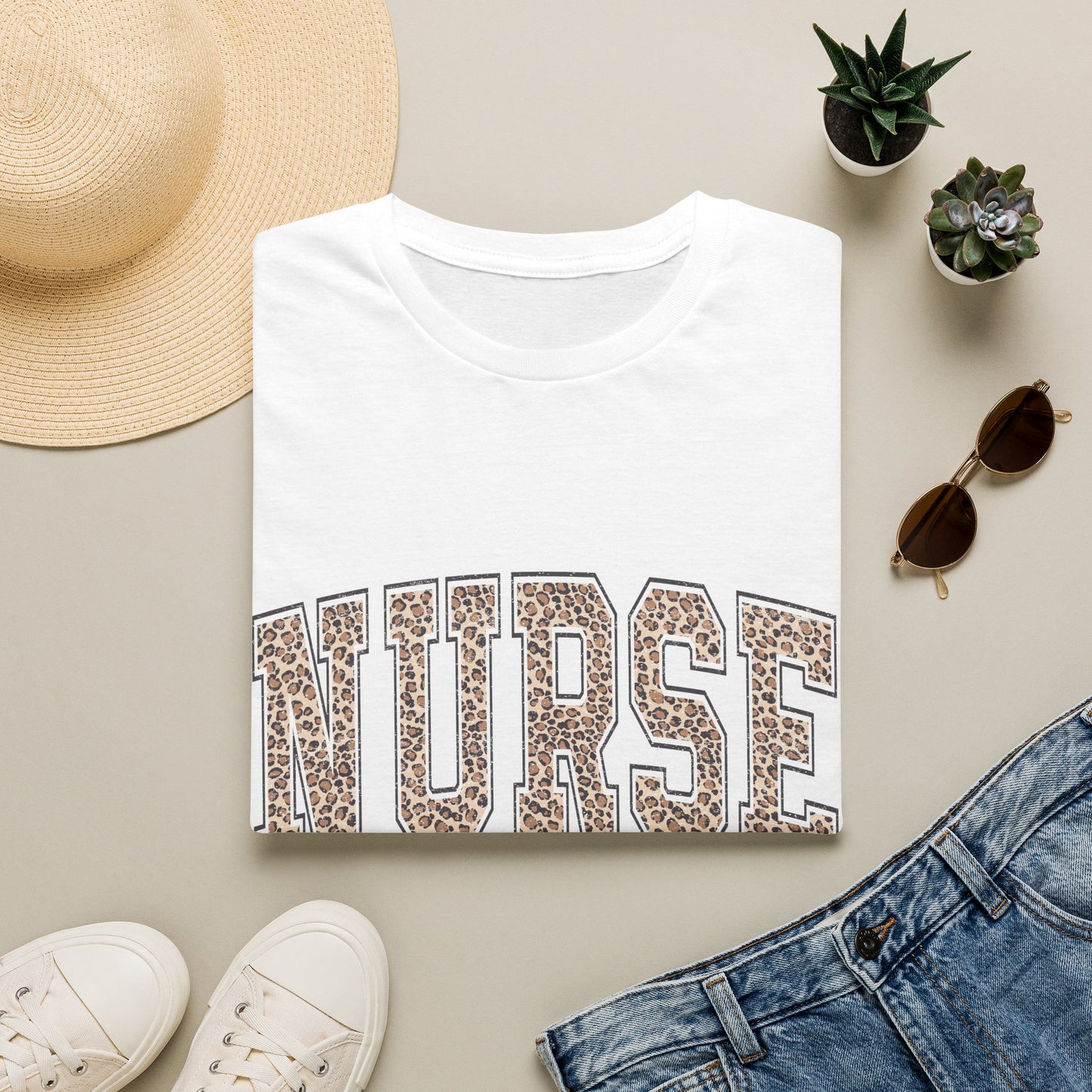 Nurse Leopard Print T-Shirt — Floral Animal Print NURSE Tee for Healthcare Professionals