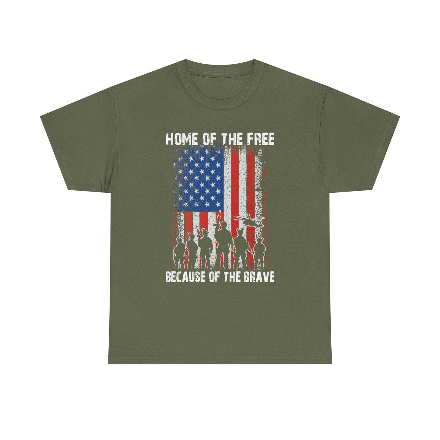 Patriotic Tee — "Home of the Free Because of the Brave" Military American Flag Shirt