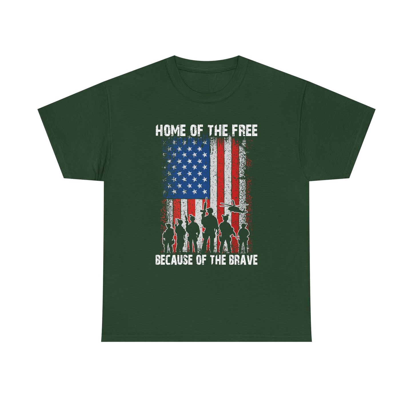 Patriotic Tee — "Home of the Free Because of the Brave" Military American Flag Shirt